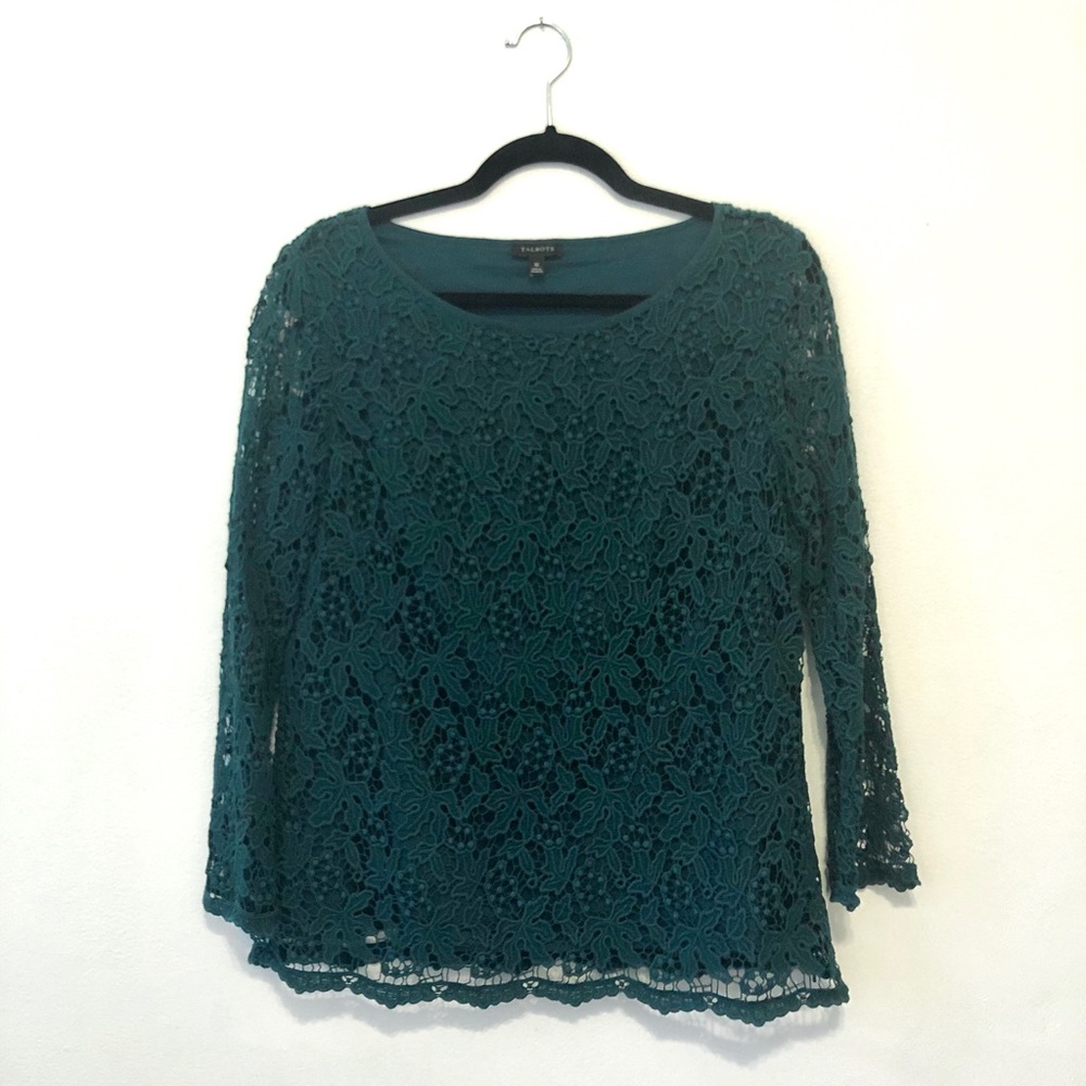 Talbots Emerald Green Lace 3/4 Top